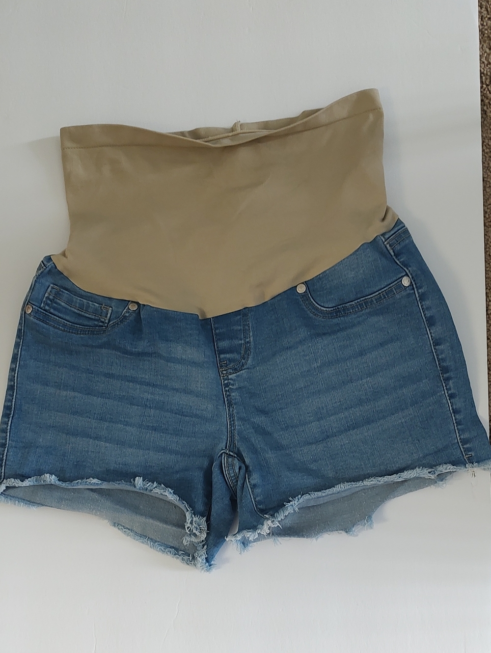 Haute Mama Maternity Denim Shorts with Beige Stretch Panel Sz Medium
